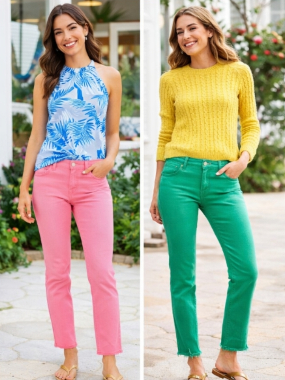 Lilly Pulitzer Worth Straight Leg Jeans Size 8 Pink & Green Frayed Hem Bundle(2) - Picture 2 of 15